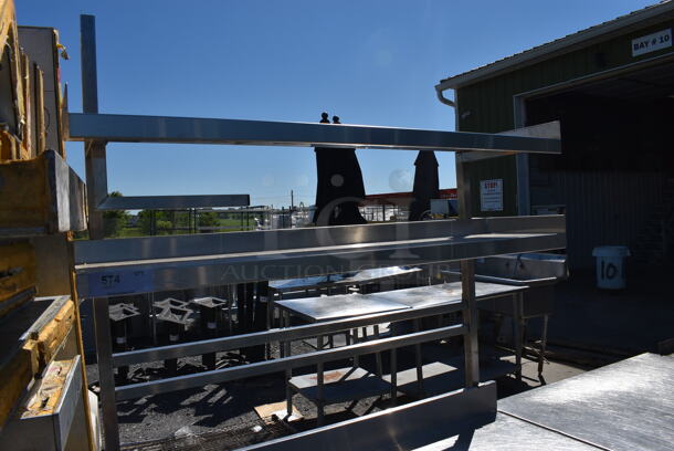 Stainless Steel Table w/ Backsplash, Under Shelf and 2 Over Shelves on Commercial Casters. 47.5x24x79 - Image 4 of 5