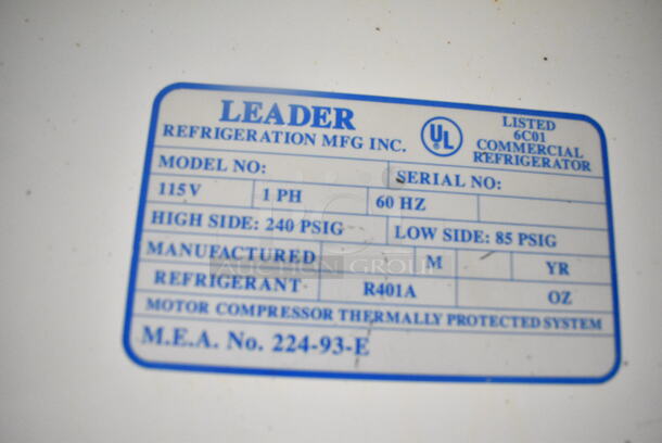 Leader Metal Commercial 2 Door Reach In Cooler Merchandiser. 115 Volts, 1 Phase. Cannot Test Due To Damaged Plug - Image 9 of 9