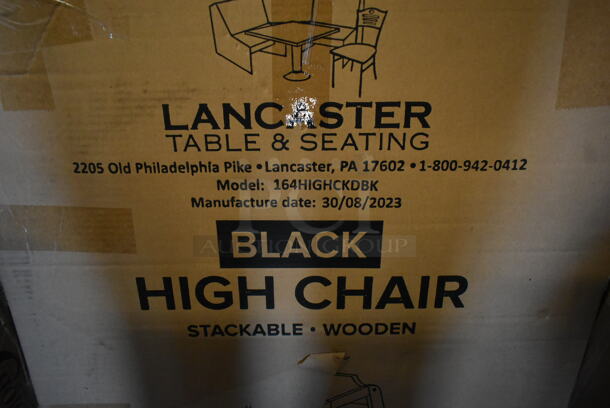 BRAND NEW SCRATCH AND DENT! Lancaster Table & Seating 164HIGHCKDBK Unassembled Standard Height Wooden High Chair with Black Finish - Image 3 of 5
