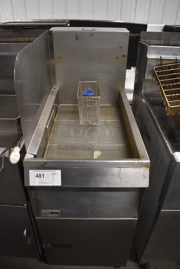 Pitco Frialator Model BB14G Stainless Steel Commercial Floor Style Dumping Station w/ Left Side Splash Guard and Basket on Commercial Casters. 16x31.5x47 - Image 1 of 5
