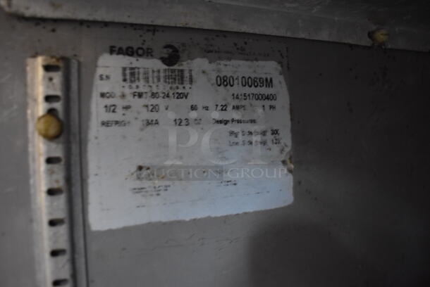 Fagor FMP-60-24 Stainless Steel Commercial Sandwich Salad Prep Table Bain Marie Mega Top on Commercial Casters. 115 Volts, 1 Phase. Tested and Powers On But Does Not Get Cold - Image 7 of 8