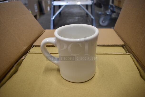 24 BRAND NEW IN BOX! Tuxton BWM-090B White Ceramic Mugs. 4.5x3.5x4. 24 Times Your Bid!