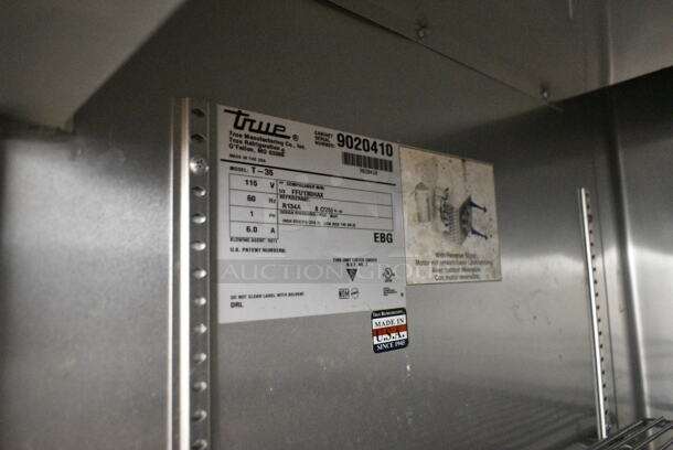 2017 True T-35 Stainless Steel Commercial 2 Door Reach In Cooler w/ Poly Coated Racks. 115 Volts, 1 Phase. Tested and Working! - Image 6 of 6