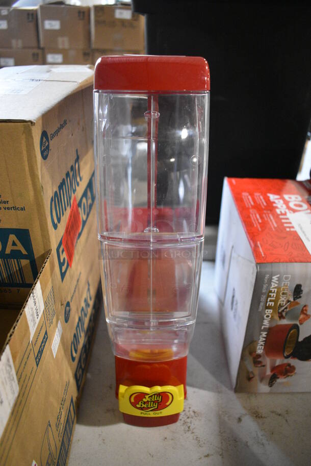 Jelly Belly Clear and Red Poly Hopper. 4x16.5x18.5