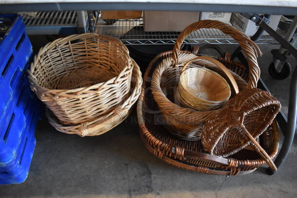 ALL ONE MONEY! Lot of Various Items Under Tabletop Including Baskets, Glasses and Poly Bin - Image 12 of 12
