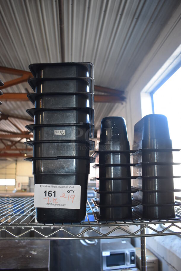 ALL ONE MONEY! Lot of 7 Cambro Black Poly 1/6 Size Drop In Bins and 12 Cambro Black Poly 1/9 Size Drop In Bins. 1/6x6, 1/9x4 - Image 1 of 3