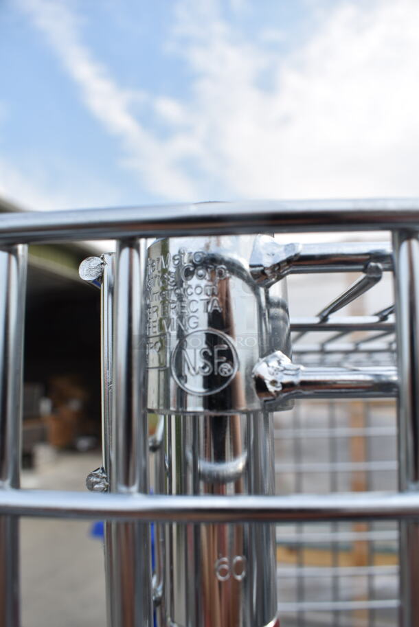 Metro Chrome Finish 2 Tier Wire Shelving Unit w/ Liquor Cage on Commercial Casters. BUYER MUST DISMANTLE. PCI CANNOT DISMANTLE FOR SHIPPING. PLEASE CONSIDER FREIGHT CHARGES.  - Image 5 of 5