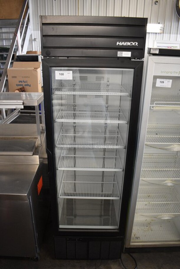 2019 Habco Model SE18 Metal Commercial Single Door Reach In Cooler Merchandiser w/ Poly Coated Racks. 115 Volts, 1 Phase. 24.5x24.5x79. Tested and Working!