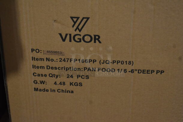 6 Boxes of 24 BRAND NEW IN BOX! Vigor 247FP166PP 1/6 Size 6" Deep Translucent Polypropylene Food Pan. 6 Times Your Bid! - Image 3 of 3