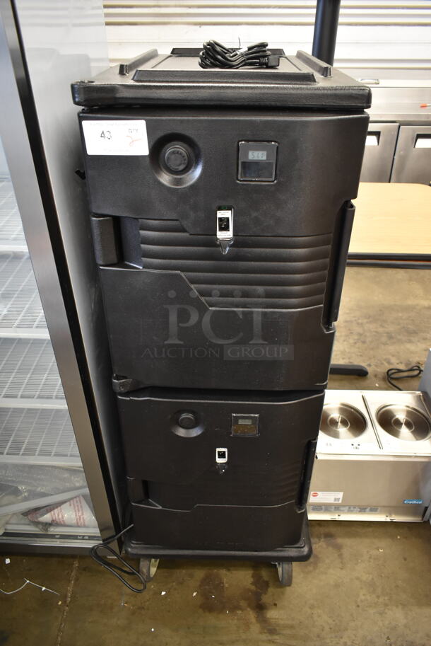BRAND NEW SCRATCH AND DENT! Cambro Cam6000 Double Black Poly Heated Ultra Food Pan Carrier on Commercial Casters. 100-120 Volts, 1 Phase.  - Image 2 of 7