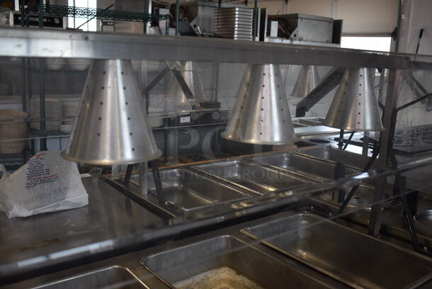 Stainless Steel Commercial 4 Well Steam Table w/ 4 Lamps and Sneeze Guard on Commercial Casters. 120 Volts, 1 Phase. 60x29x58. Cannot Test Due To Plug Style - Image 6 of 9