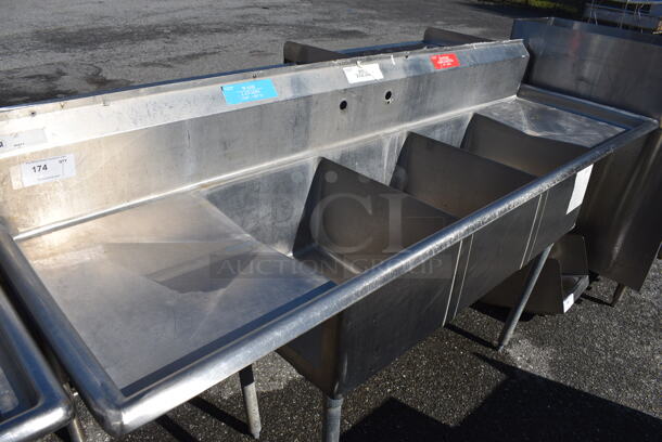 Stainless Steel Commercial 3 Bay Sink w/ Dual Drainboards. 84x24x44. Bays 16x20x12. Drain Boards 16x21x1 - Image 2 of 5
