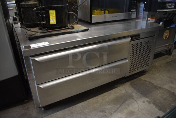 Raven Range Stainless Steel Commercial 2 Drawer Chef Base on Commercial Casters. 48x35x23. Tested and Powers On But Does Not Get Cold