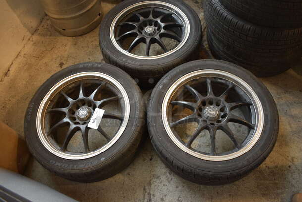 3 Tires on Rims Including Sumitomo HTR ZIII 225/45ZR17 94Y. ET35 42 Includes 24.5x9.5x24.5. 3 Times Your Bid!