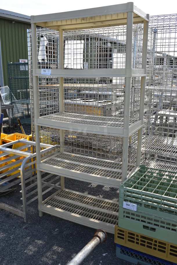 Tan Poly 5 Tier Shelving Unit. BUYER MUST DISMANTLE. PCI CANNOT DISMANTLE FOR SHIPPING. PLEASE CONSIDER FREIGHT CHARGES. 35.5x18x74 - Image 4 of 4