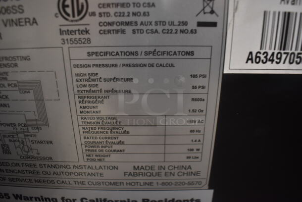 BRAND NEW! Avanti WCR506SS Black Wine Chiller With {Polycoated Shelves And Wooden Fronts. 115V. Tested And Working!  - Image 6 of 6