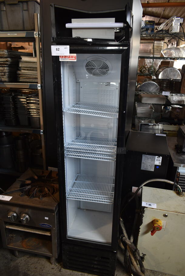 BRAND NEW SCRATCH AND DENT! Galaxy 177GDN5RBB Metal Commercial Single Door Reach In Cooler Merchandiser w/ Poly Coated Racks. 115 Volts, 1 Phase. Tested and Working! - Image 1 of 10