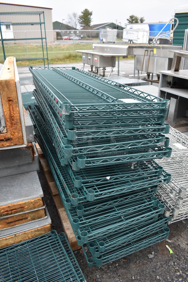 ALL ONE MONEY! Lot of 26 Green Finish Wire Shelves. 60x18x1.5 - Image 3 of 4