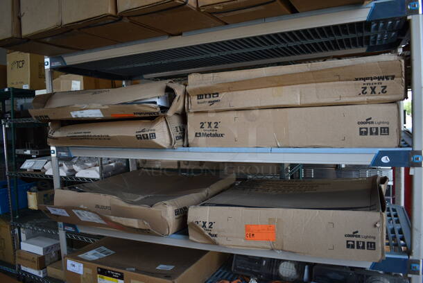6 Boxes of BRAND NEW Cooper Lighting 2'x2' White Metal Light Fixtures. 6 Times Your Bid!