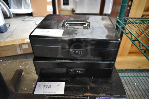 2 Black Metal Cash Boxes. 2 Times Your Bid!