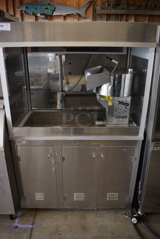 Gold Medal Model 2128 Stainless Steel Commercial Floor Style Cornado Popcorn Machine and Merchandiser. 120/208-240 Volts. 48x30x78