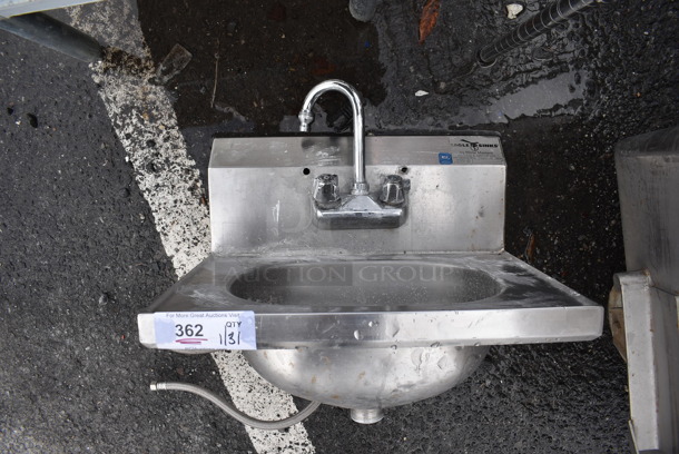 Stainless Steel Commercial Single Bay Wall Mount Sink w/ Faucet and Handles. 19x15x22 - Image 1 of 3