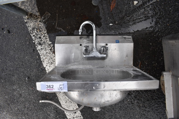 Stainless Steel Commercial Single Bay Wall Mount Sink w/ Faucet and Handles. 19x15x22