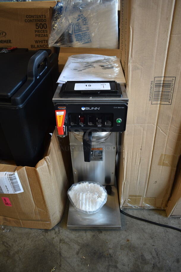 BRAND NEW SCRATCH AND DENT! 2022 Bunn CWTF15-APS Stainless Steel Commercial Countertop Coffee Machine w/ Metal Brew Basket. 120 Volts, 1 Phase.  - Image 1 of 6
