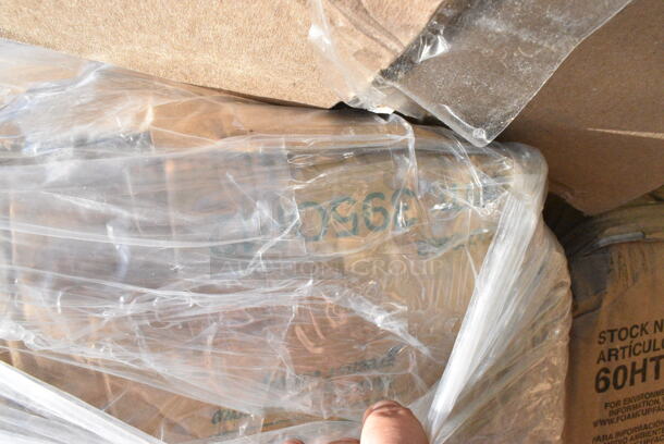 25 BRAND NEW Boxes Including Dart 60HT1 White Foam Hinged Lid Container 6" x 6" x 3" - 500/Case, 760PCC20 20 oz. Compostable PLA Paper Cold Cup, 200HD25-EO Choice 1/6 Standard Size Black Unprinted Embossed Heavy-Duty Plastic T-Shirt Bag, Gill BASE00151, 347TNYMRG2 Visions 2 oz. Clear Plastic Mini Margarita Glass - 120/Case. 25 Times Your Bid!  - Image 6 of 12