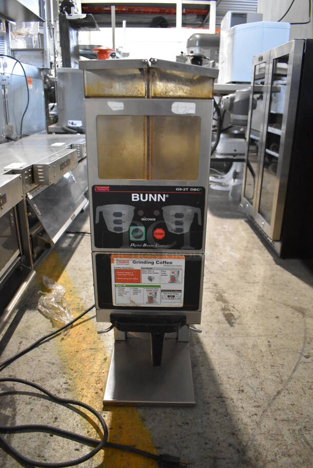 Bunn G9-2T DBC Stainless Steel Commercial Countertop 2 Hopper Coffee Bean Grinder. 120 Volts, 1 Phase. Tested and Working!