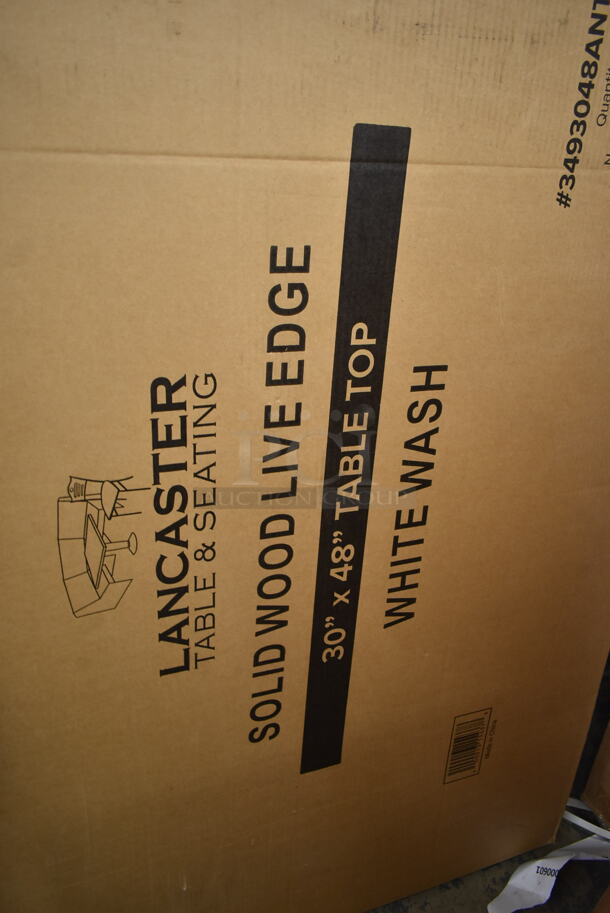 BRAND NEW IN BOX! Lancaster Table & Seating 30"x48" Solid Wood Live Edge White Wash Tabletop. - Image 5 of 5