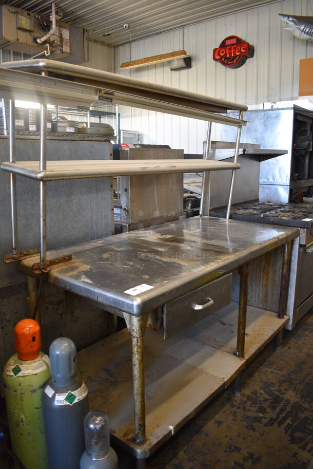 Stainless Steel Commercial Table w/ Drawer, Metal Under Shelf and 2 Tier Over Shelf. 61x30x69