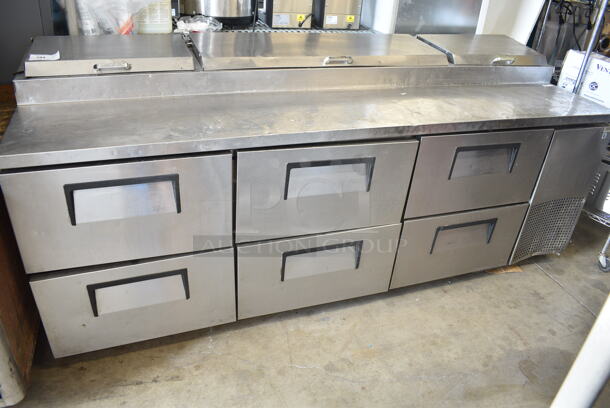 True TPP-93D-6 Stainless Steel Commercial Pizza Prep Table w/ 6 Drawers on Commercial Casters. 115 Volts, 1 Phase. Tested and Working! - Image 1 of 12