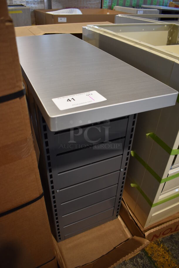 BRAND NEW! Royston Gray Metal Counter w/ Wood Pattern Countertop. 12x30x27.5 - Image 3 of 5