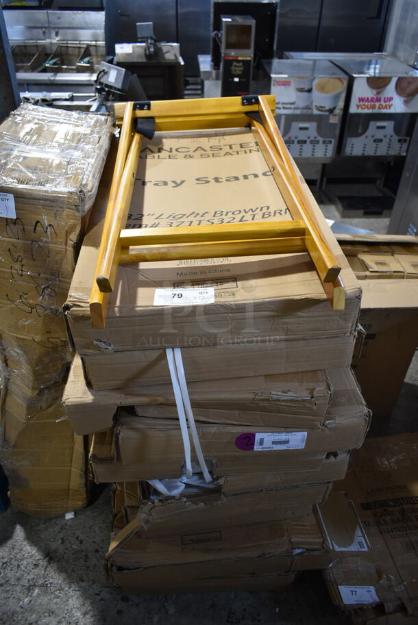 12 BRAND NEW IN BOX Lancaster Table & Seating 371TS32LTBRN 32" Light Brown Serving Tray Stands. 12 Times Your Bid! - Image 1 of 5
