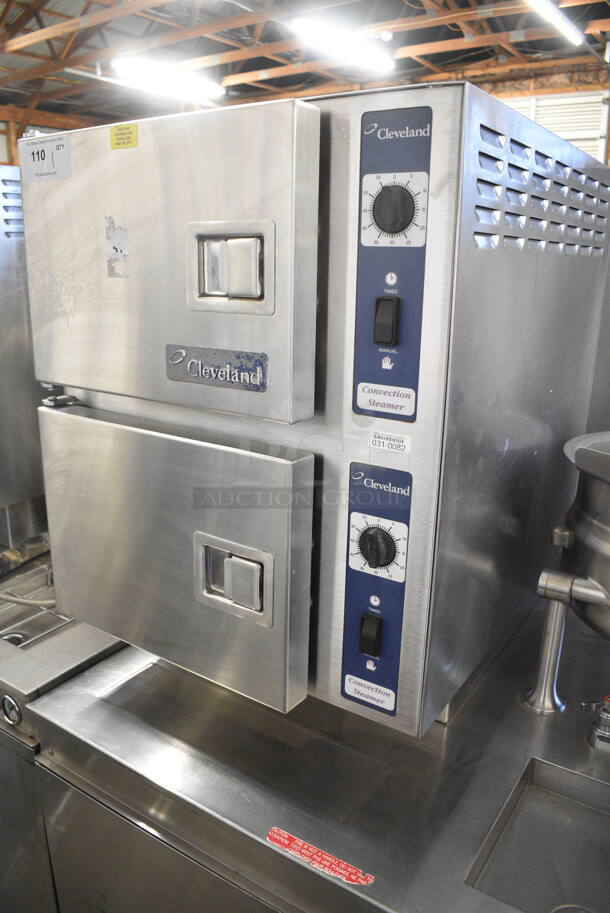 Cleveland 42CKGM300 Stainless Steel Commercial Natural Gas Powered 2 Deck Steam Cabinet w/ Cleveland KDT-6T Countertop 6 Quart Tilting Steam Kettle. 300,000 BTU.  - Image 4 of 8