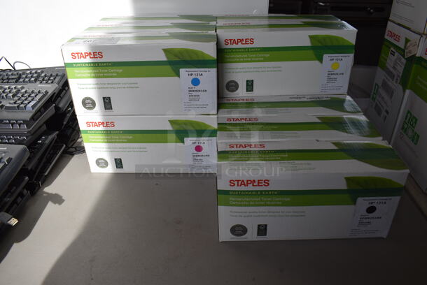 13 Various Boxes of Staples Ink Cartridges; 3 HP131A Blue, 3 HP131A Magenta, 2 HP131A Yellow, 5 HP131A Black. 13 Times Your Bid!