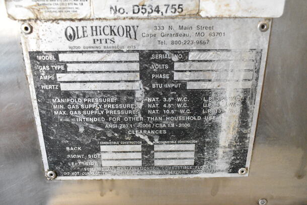 Ole Hickory C70-SR Stainless Steel Commercial Floor Style Natural Gas Powered Smoker. - Image 8 of 9