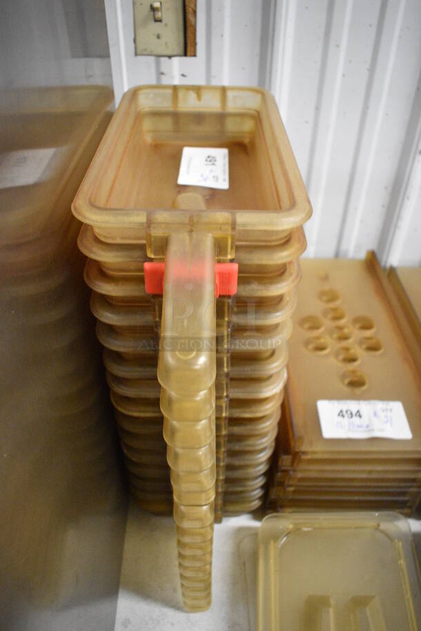 ALL ONE MONEY! Lot of 25 Amber Colored Poly Bins w/ Handle. 20.5x7x2.5 - Image 1 of 3