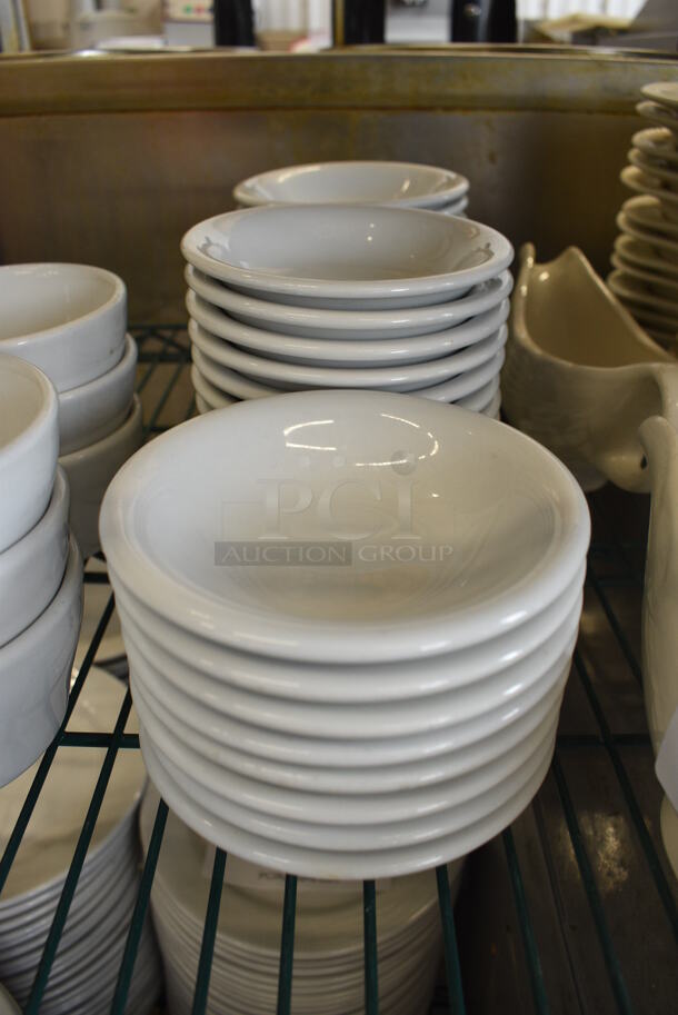 34 White Ceramic Bowls. 4.75x4.75x1.5. 34 