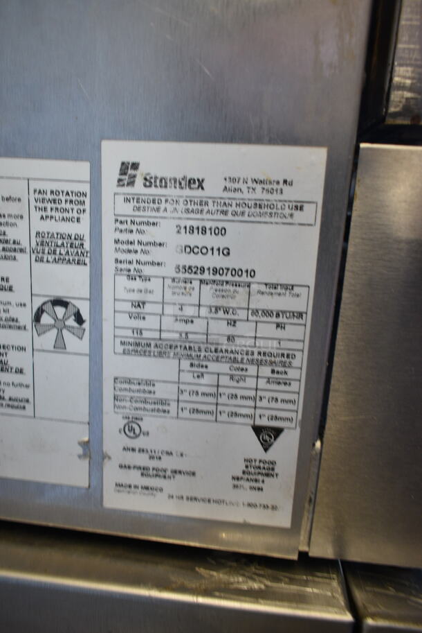 2 2019 Bakers Pride GDCO11G Cyclone Stainless Steel Commercial Natural Gas Powered Full Size Convection Oven w/ View Through Doors, Metal Oven Racks and Thermostatic Controls on Commercial Casters. 2 Times Your Bid!  - Image 8 of 9
