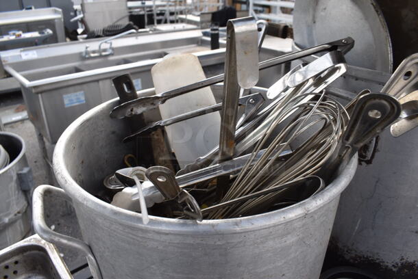 ALL ONE MONEY! Tier Lot Incuding 2 Stockpots full of Utensils and Pans, Stainless Drop In Bins and MORE! - Image 2 of 4