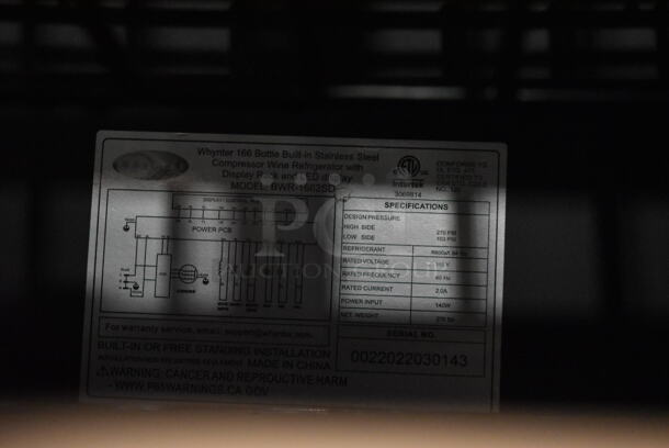 BRAND NEW SCRATCH AND DENT! Whynter BWR-1662SD 166 Bottle Built-in Stainless Steel Compressor Wine Refrigerator Merchandiser. 115 Volts, 1 Phase. Tested and Working! - Image 5 of 5