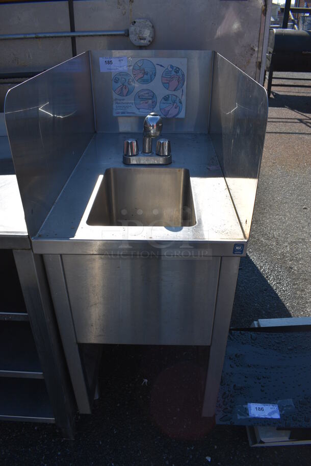 Stainless Steel Commercial Single Bay Sink w/ Faucet, Handles and Side Splash Guards. 18x32x46. Bay 10x14x9