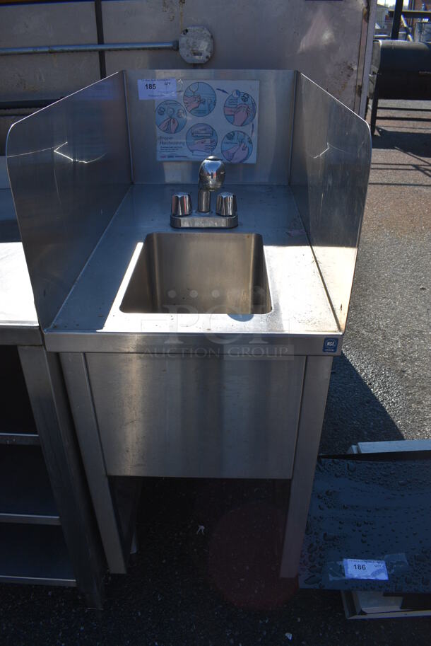 Stainless Steel Commercial Single Bay Sink w/ Faucet, Handles and Side Splash Guards. 18x32x46. Bay 10x14x9 - Image 1 of 4
