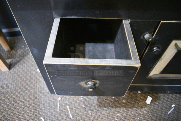 Wooden Table w/ Over Shelf, 3 Drawer and Door. (check in)  - Image 5 of 7