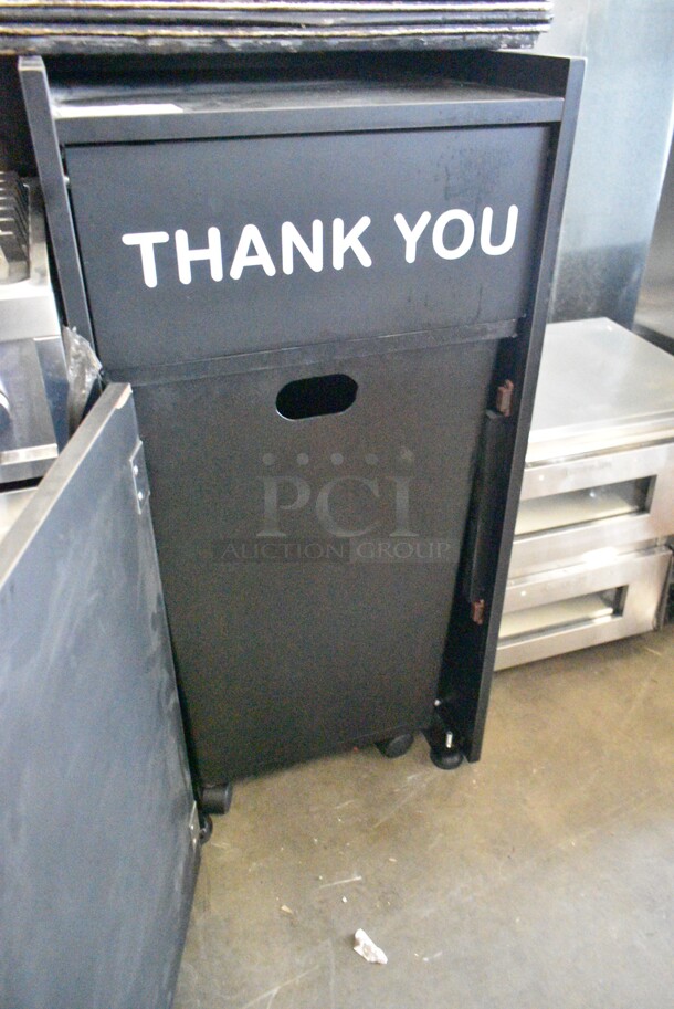 Black Trash Can Shell w/ Trash Can Deposit Flap, Door and Poly Trash Can.  - Image 2 of 3