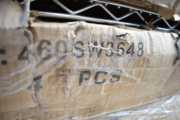 4 BRAND NEW SCRATCH AND DENT! Items; 600CR8 Regency FIFO Wire Can Rack, Regency 600PSWT3030F 30" x 30" Poly Table Top for 30" x 60" Poly Top Table without Backsplash, Regency 460SW3648 Spec Line 36" x 48" NSF Stainless Steel Wire Shelf. 4 Times Your Bid! May Be Missing Pieces.  - Image 6 of 6