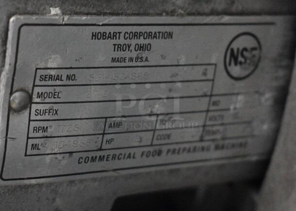 Hobart Model 2712 Stainless Steel Commercial Countertop Automatic Meat Slicer. 120 Volts, 1 Phase. 28x22x28. Tested and Working! - Image 5 of 7