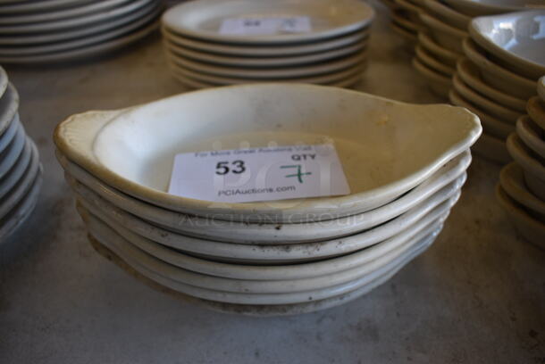 7 White Ceramic Single Serving Casserole Dishes. 9.5x5x1.5. 7 Times Your Bid!